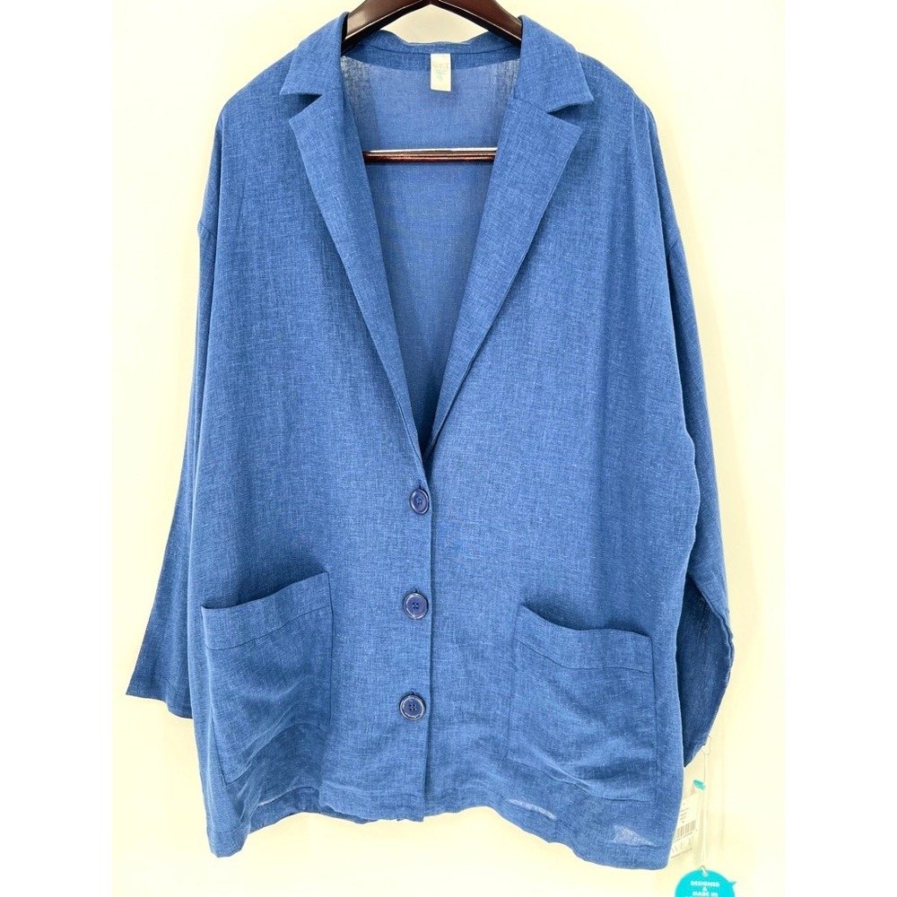 WET Swimwear April Navy Blue 100% Linen Swim Cover up Blazer Jacket NWT Womens M